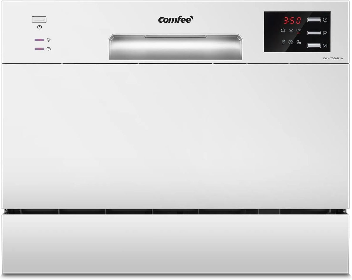 Lave-vaisselle, 6 programmes, 47 dB, COMFEE' TD602E-W, blanc, 'Écran LED, 6 Couverts, Démarrage Différé, Consommation d'eau réduite et économie