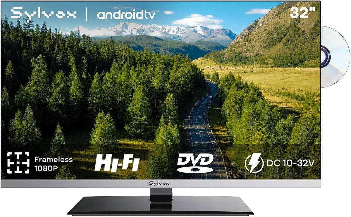 Smart TV 1080P, 32 pouces, 12 V, téléviseur, Android OS, DVB-T2, étroit, camping, Limo 2023, Lecteur DVD Intégré, DC 12V Android Television Lunette
