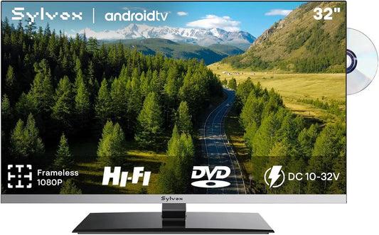 Smart TV 1080P, 32 pouces, 12 V, téléviseur, Android OS, DVB-T2, étroit, camping, Limo 2023, Lecteur DVD Intégré, DC 12V Android Television Lunette