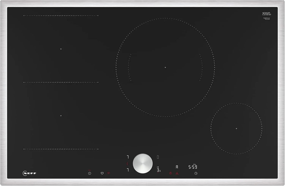 NEFF T58STS1L0 Plaque à induction, 80 cm, table de cuisson à induction, autonome, Home Connect, Smart Hood Automatic, vitrocéramique, Twist Pad