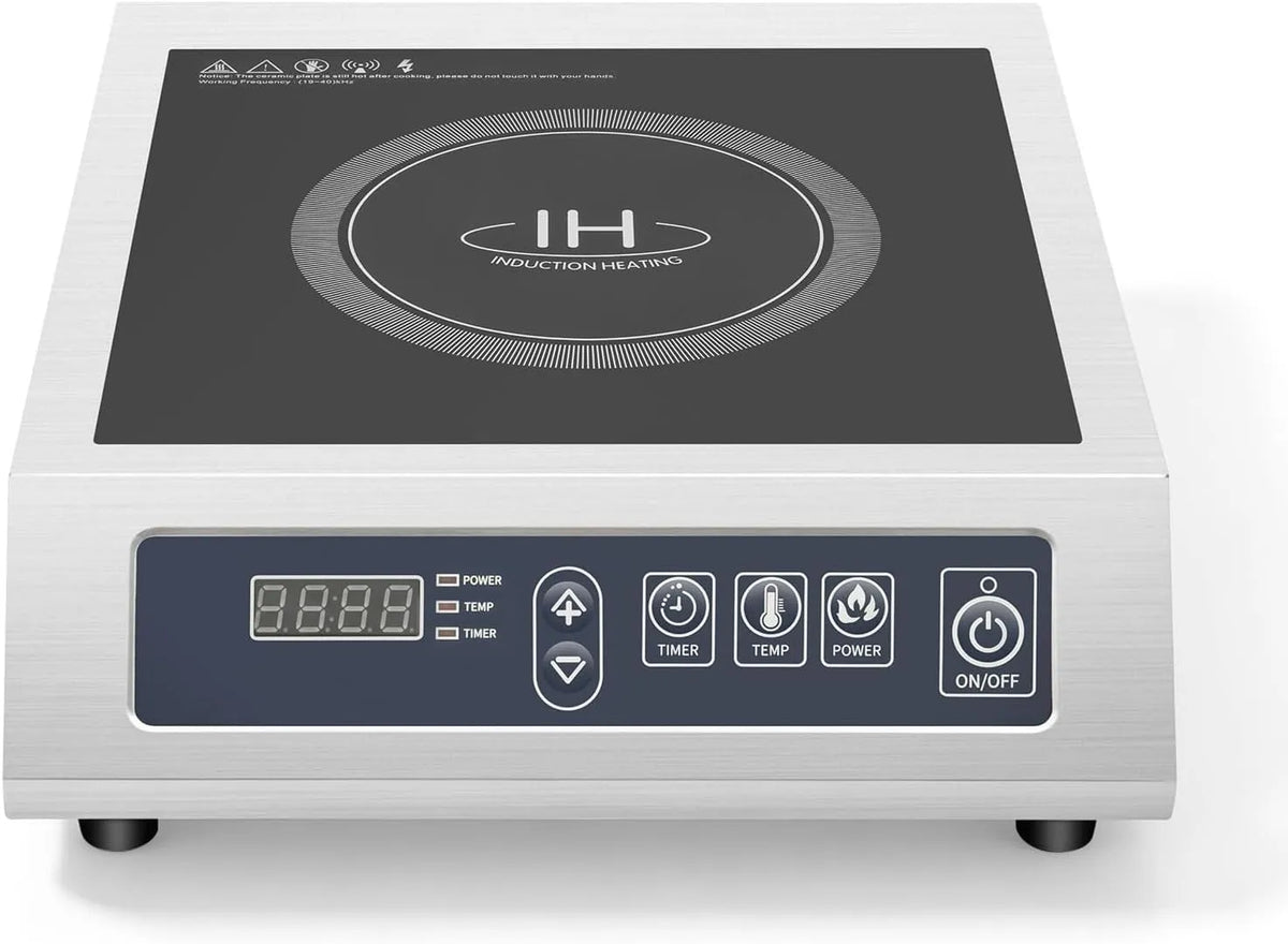 Plaque à induction, 3500 W, table de cuisson à induction, professionnel, acier inoxydable, vitrocéramique avec 10 niveaux et réglage du temps de