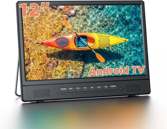 Smart TV, 12 pouces, téléviseur, HDMI, USB, portable, Android OS, DVB-T2, camping, Pied Rotatif 180°