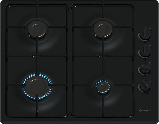 Bosch PBP6B6K80 Plaque de cuisson à gaz, 60 cm, table de cuisson à gaz, noir, Série 2, 4 foyers