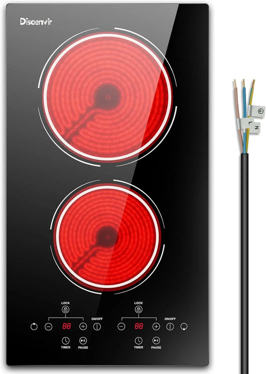 Plaque vitrocéramique, 30 cm, 2 foyers, 3000 W, 240 V, encastrable, tactile, minuteur, verrouillage, table de cuisson électrique, 220-240 V, 9 niveaux