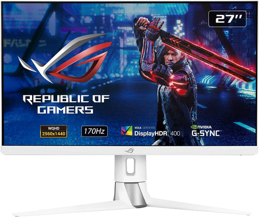 ASUS xG27AQ-W Moniteur, 27 pouces, 2560 × 1440, 1 ms, 170 Hz, 2 HDMI, configuration gaming, HDR, WQHD, dalle IPS, écran PC, blanc, 2 USB, HDR 400