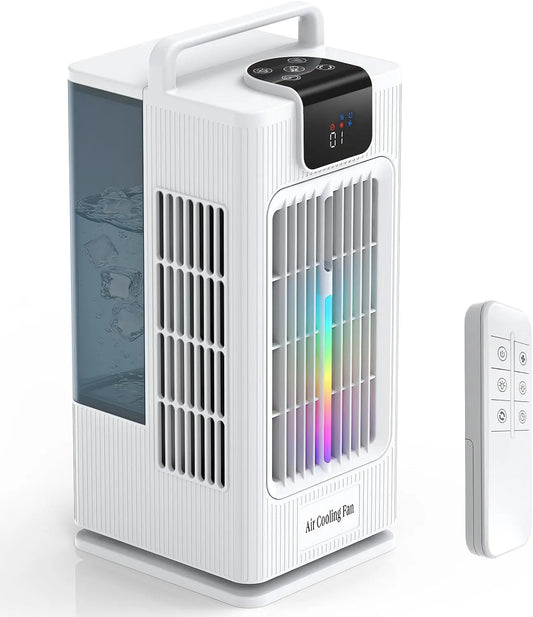 Ventilateur, 2 L, Refroidisseur 1-8H, portable, minuteur, oscillation, blanc, d'air évaporatif 4-en-1, 4 Vitesses 3 Brumisation, 2L, pour Chambre