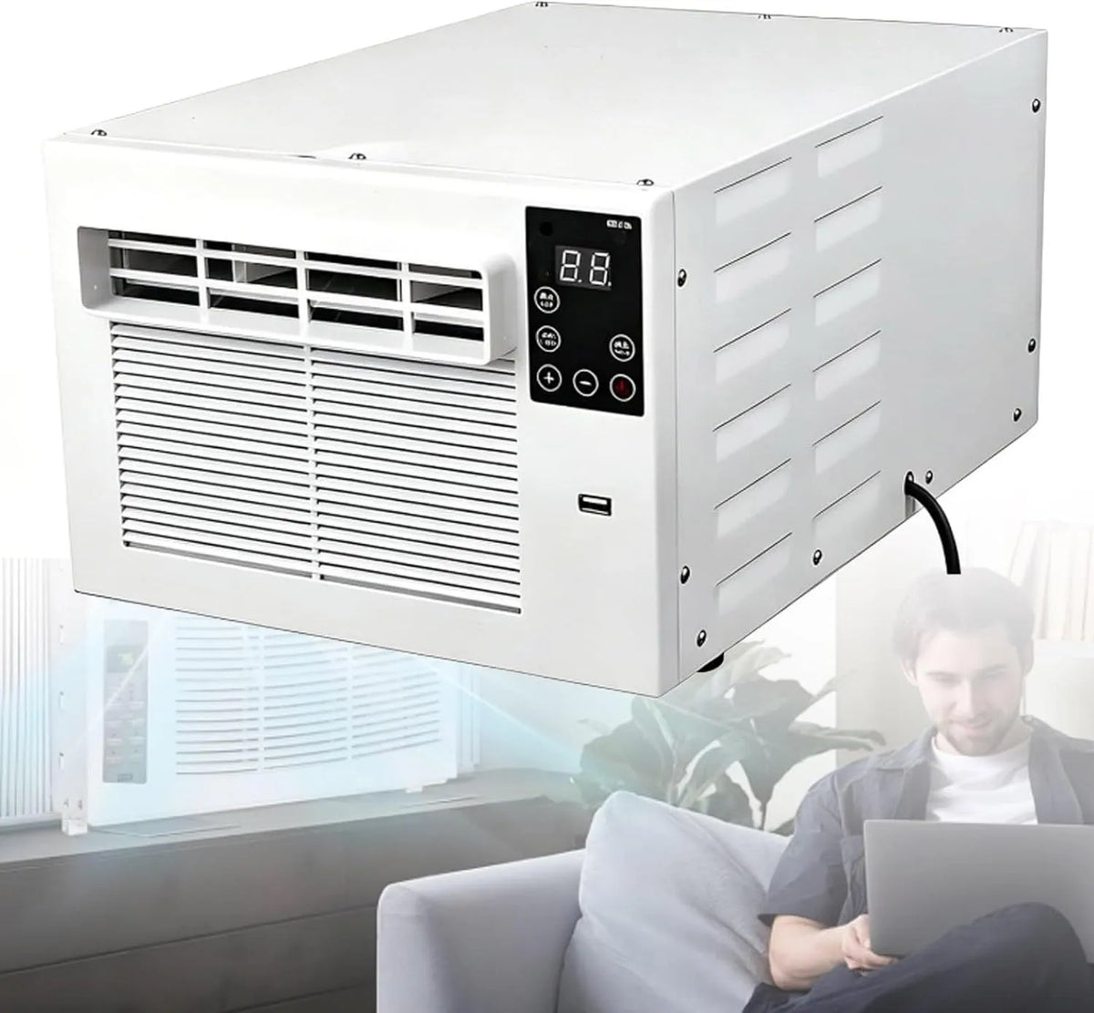 Climatiseur, 280 W, portable, minuteur, silencieux, camping, minuterie 24 h, avec télécommande, unité compacte et peu énergivore, double mode
