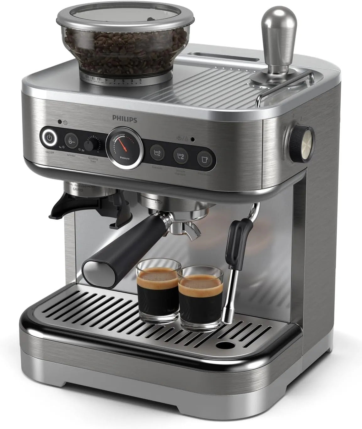 Philips 250g PSA3218/01 Machine à expresso, grand réservoir, dalle IPS, acier inoxydable, bac à grains 250g, Expresso simple ou double, Americano