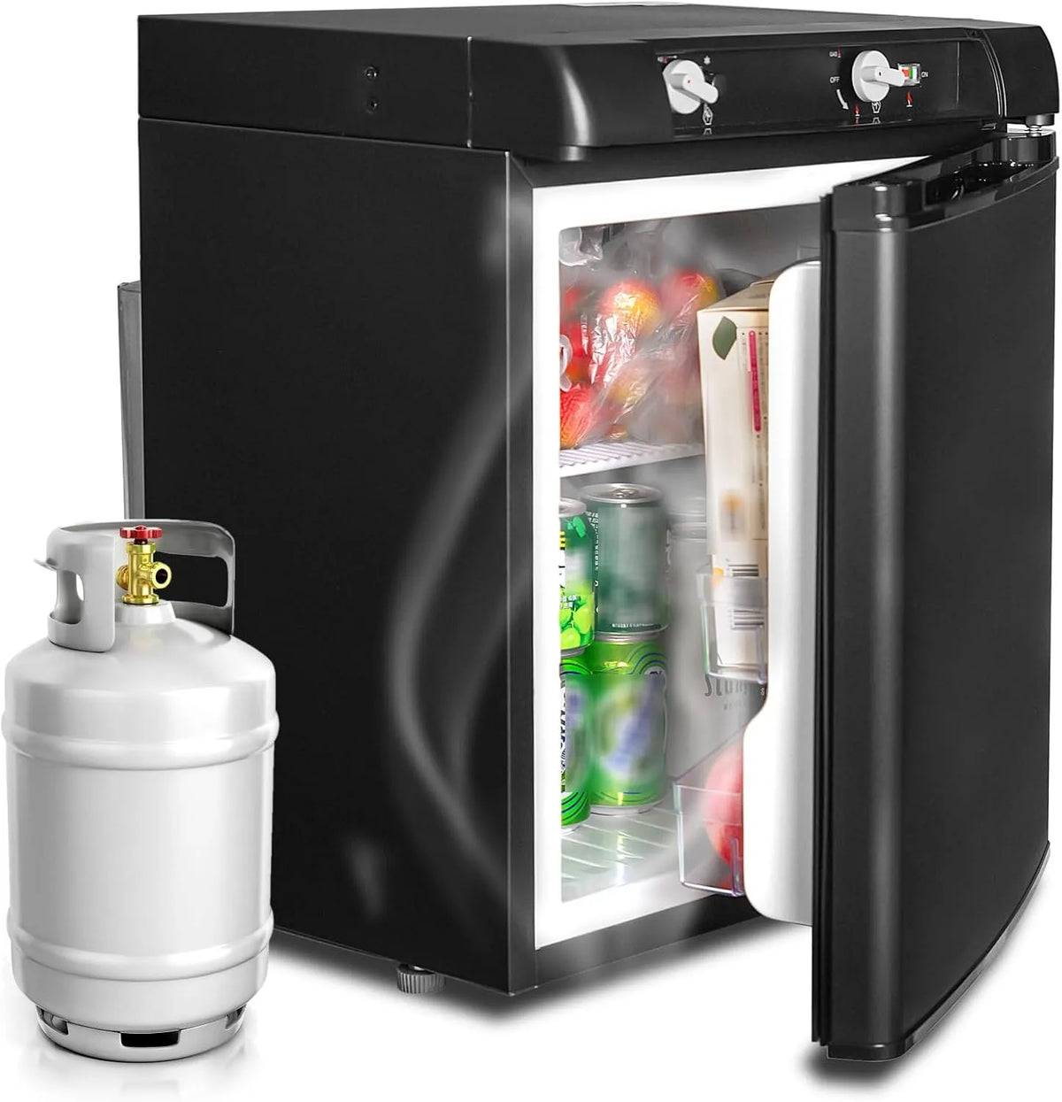 Réfrigérateur, 40 L, 0 à 10 °C, 12 V, encastrable, silencieux, camping, noir, SMETA Frigo Trimixte 40L, Frigo 12V 220V Gaz, Poignées encastrées