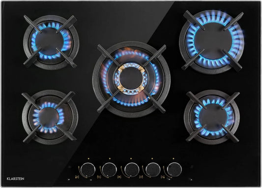 Klarstein Cuisinière à gaz avec four électrique, 5 foyers, 10400 W, acier inoxydable, Plaque de Cuisson Gaz à 5 Brûleurs, Table de Electrique à 5 Feux