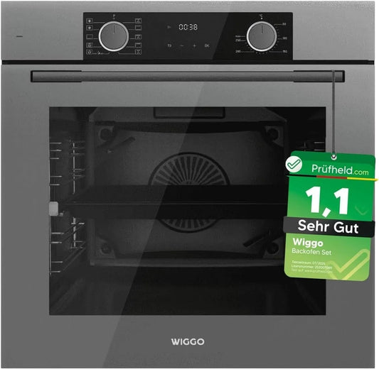 Four électrique, 60 cm, 73 L, 10 programmes, classe énergétique A, encastrable, vapeur, gris, 10 fonctions, fermeture douce