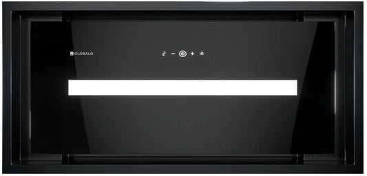 Hotte aspirante, 60 cm, classe énergétique E, hotte de cuisine, encastrable, noir, 1 Black, ventilateur plat, avec éclairage, verre trempé