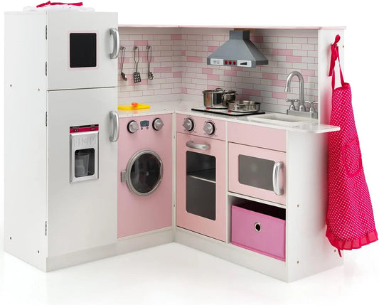 Lave-linge, Jouet de Cuisine Simulés pour 3+ Ans, GOPLUS Cuisine Enfant avec Lumière et Son Interactives, Machine à Glaçons