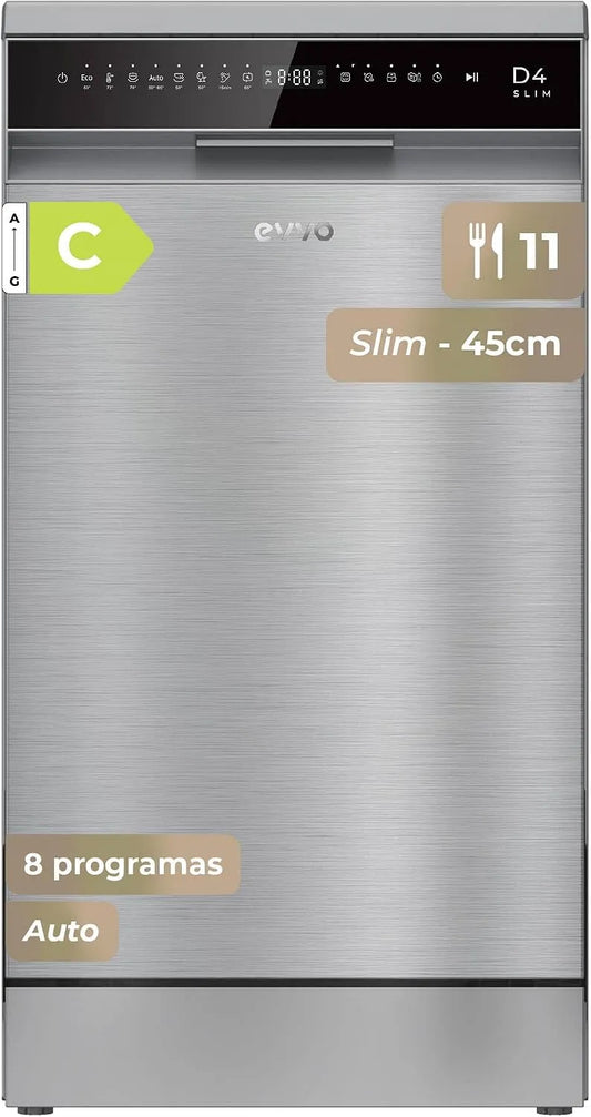 Lave-vaisselle D4x, 45 cm, 8 programmes, classe énergétique D, hygiène, format slim, acier inoxydable