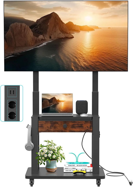 Meuble TV, 75 pouces, 600 x 400mm, OLED, écran LCD, Chariot TV Mobile à Hauteur réglable pour Maison ou Bureau, Jusqu 100kg, incurvés de 32-75'