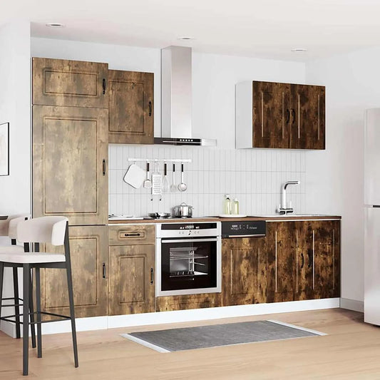 Lave-vaisselle, 60 cm, encastrable, ATOMSTACK MAKER Kalmar Lot de 7 armoires de cuisine en chêne fumé, 80, 40, 50, Meuble bas en bois et armoires