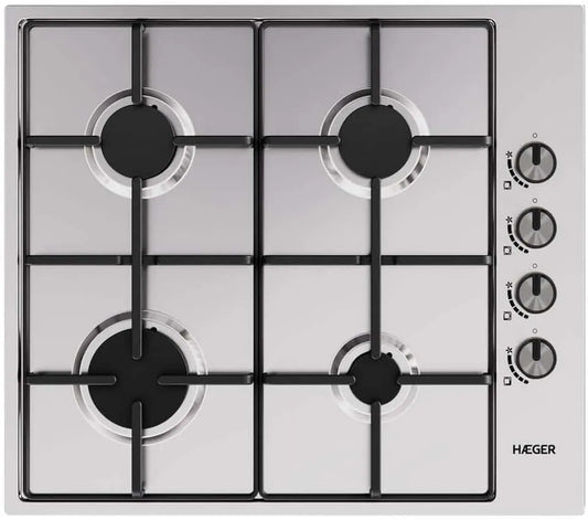 Plaque de cuisson à gaz, 60 cm, encastrable, acier inoxydable, table de cuisson à gaz, 4 embouts