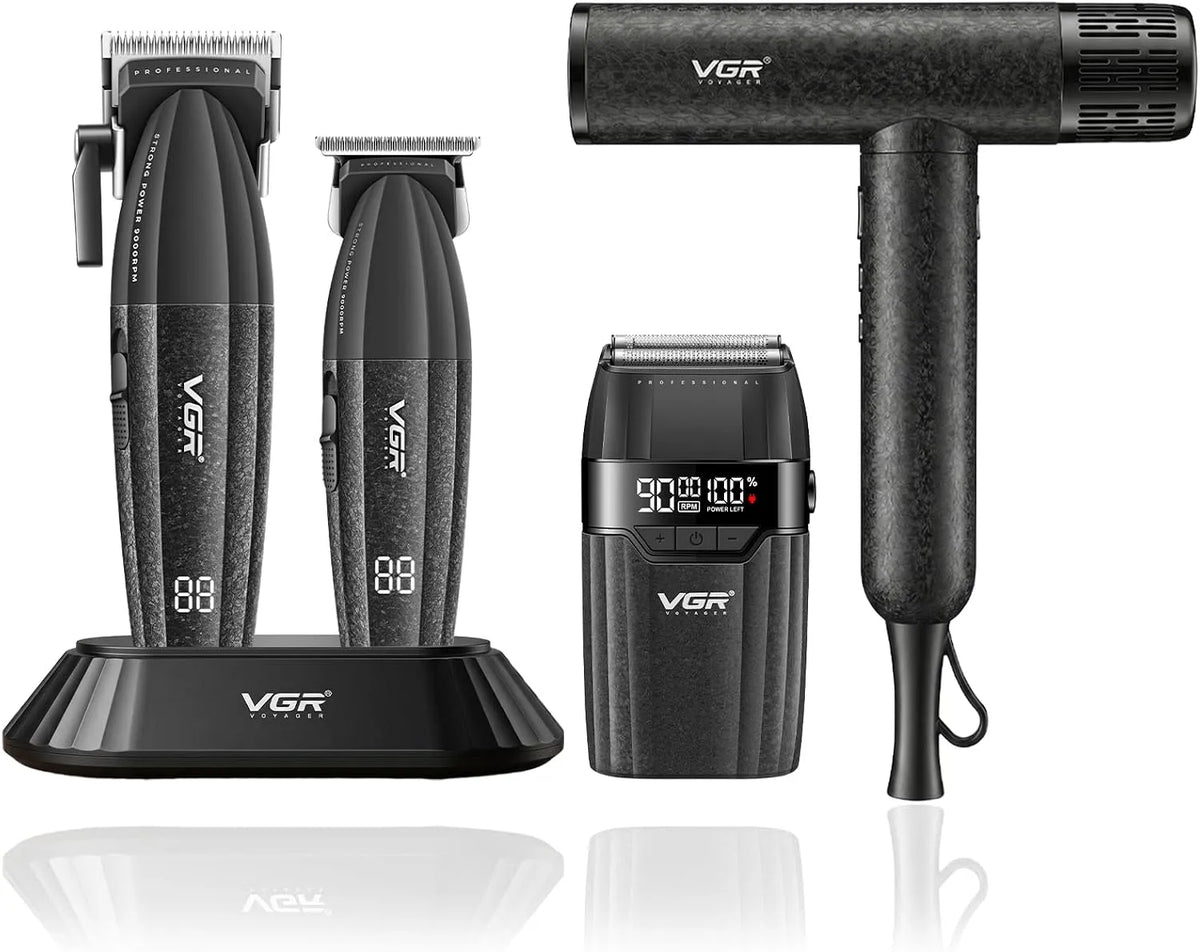 Produit Kit Coiffure Homme Comprenant Tondeuse Barber Professionnelle Et Trimmer Avec Base, VGR 640 S4 4 En 1 Kit Tondeuse Cheveux Hommes Sans Fil