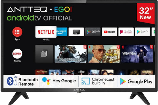 Google AG32H3 Smart TV, 32 pouces, téléviseur, HDR, triple tuner DVB-T2, S2, son Dolby, Wi-Fi, Bluetooth, HDR10, Dolby Audio, 80cm, WiFi, Google Play