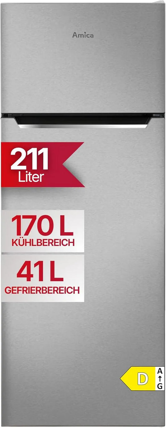 Amica Réfrigérateur combiné, 211 L, 142, 8 x 54 x 55, 1 cm, autonome, éclairage LED, frigo avec congélateur