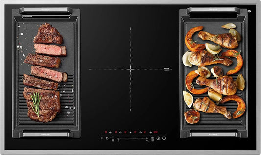 Ustensile de cuisson, 90 cm, 10000 W, GASLAND IH905BFB, encastrable, Boost, acier inoxydable, 5 foyers avec cadre en inox, zone spéciale BBQ, 10000W