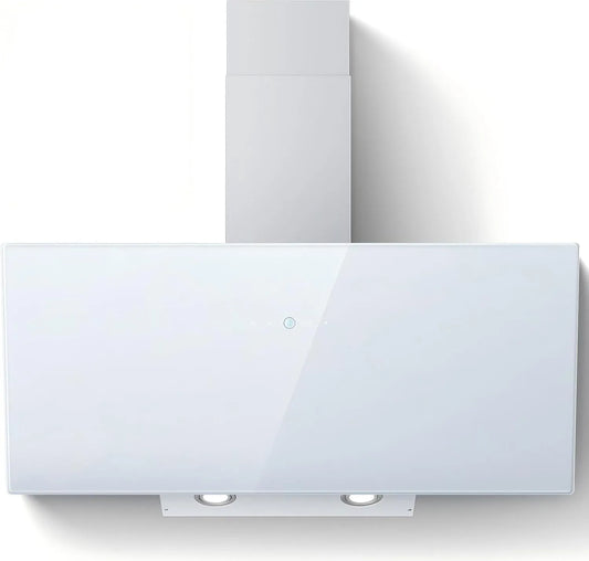 Hotte aspirante, 90 cm, 700 m3/h, classe énergétique A, hotte de cuisine, inclinée, évacuation et recyclage, 3 vitesses, tactile, blanc, Filtre à