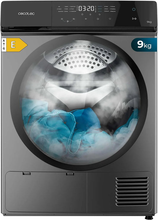 Cecotec Bolero DressCode Dry Sèche-linge, 15 programmes, 9 kg, classe énergétique E, tactile, acier inoxydable, Tambour Inox, Cecotec Sèche-linge 9Kg