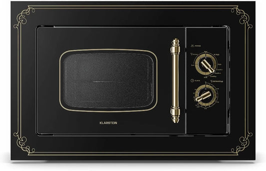 Klarstein micro-ondes, 1000 Micro-ondes, 20 L, 800/1000 W, 3 programmes, encastrable, gril, acier inoxydable, four micro-ondes, noir, 3 fonctions