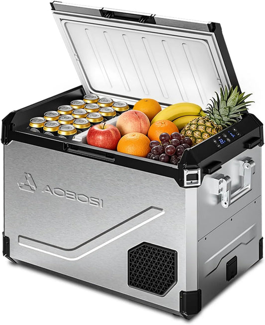 Produit Acier Inoxydable, AAOBOSI Glaciere a Compression 60L, avec APP, Double Zone, Compresseur -20°C à 20°C, 12V 24V 230V AC, Contrôle par APP