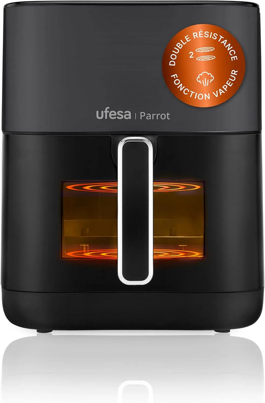 Friteuse à air chaud, 6 L, 1800 W, 10 programmes, vapeur, Friteuse Air Fryer, Ufesa Parrot, Fenêtre et Lumière Intérieure, Livre de Recettes Inclus