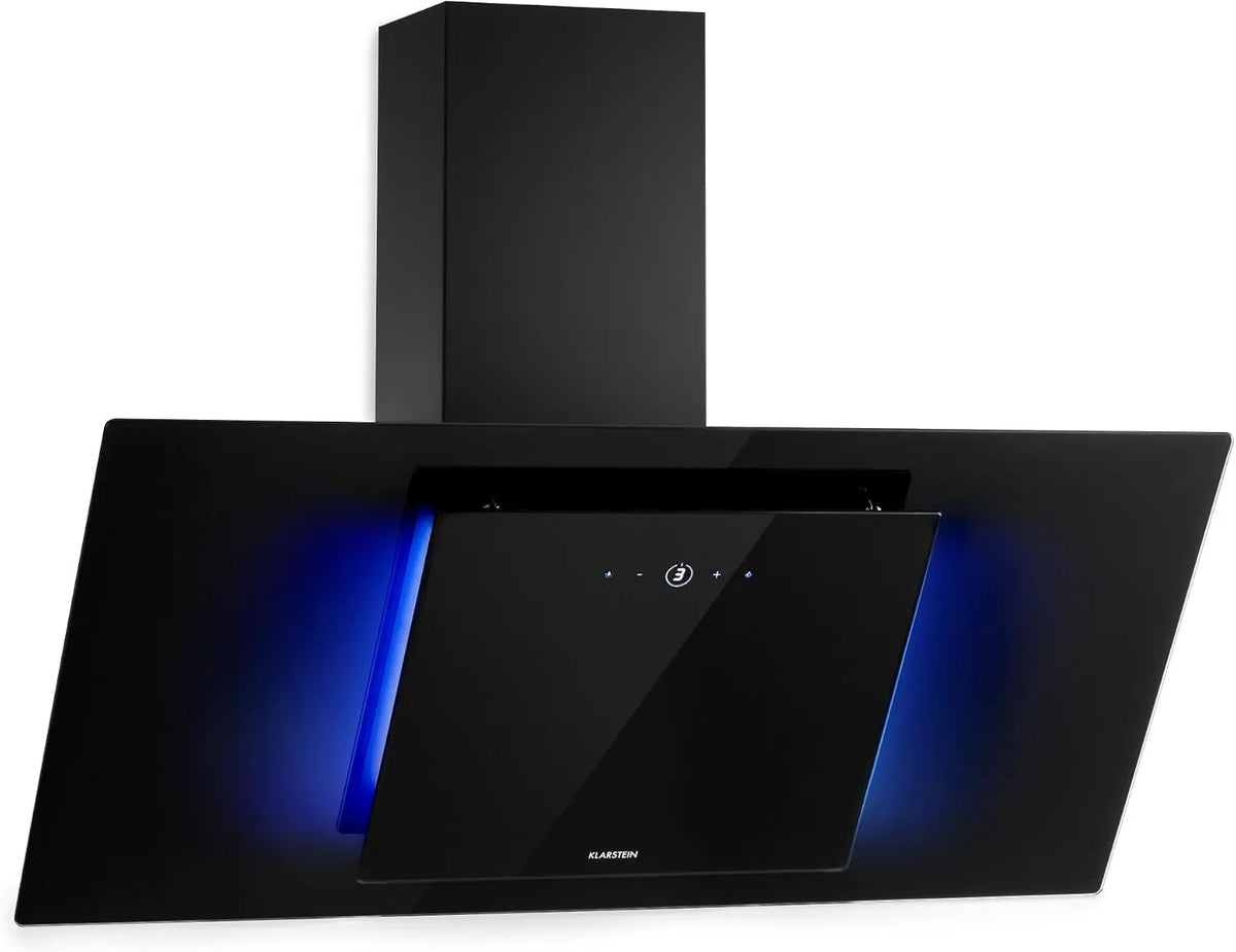 Klarstein Hotte aspirante, 90 cm, 420 m3/h, 60 dB, classe énergétique A, hotte de cuisine, évacuation et recyclage, éclairage LED, tactile, noir