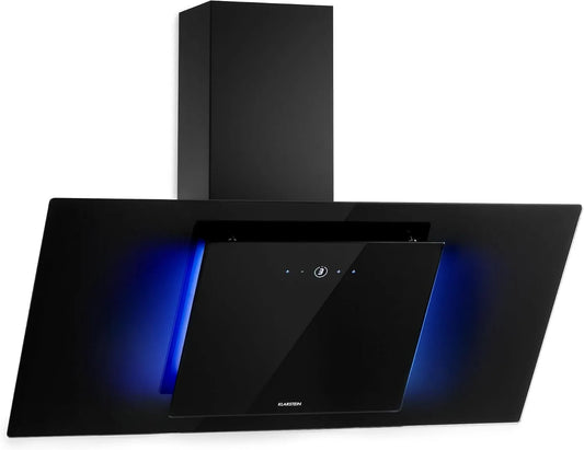 Klarstein Hotte aspirante, 90 cm, 420 m3/h, 60 dB, classe énergétique A, hotte de cuisine, évacuation et recyclage, éclairage LED, tactile, noir