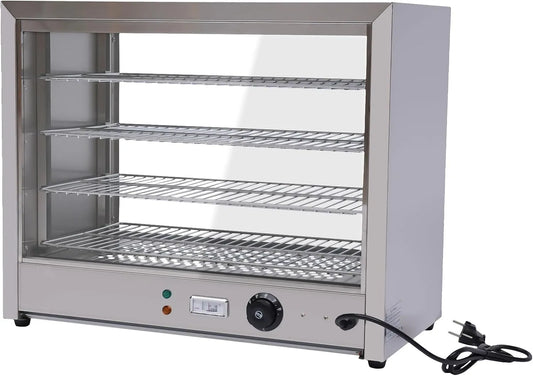 Produit Chauffe Assiettes Porte Simple et Étagères Réglables, Armoire Chauffante à 4 Niveaux, en Acier Inoxydable, pour Pizza Poulet, Restaurant