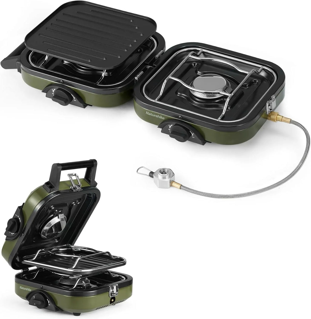 Plaque de cuisson à gaz, portable, gril, camping, table de cuisson à gaz, 2 brûleurs réglables, compatible avec mélange de carburant isobutane