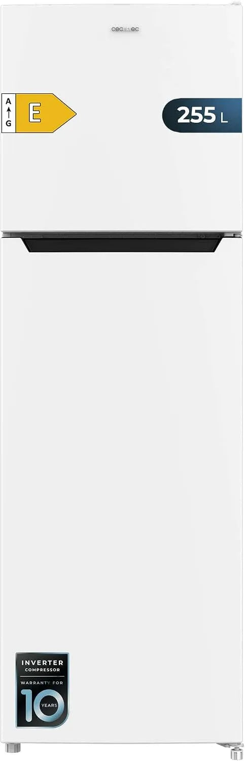Cecotec Bolero CoolMarket 2D Réfrigérateur combiné, 255 L, classe énergétique E, No Frost, frigo avec congélateur, blanc, NoFrost, 255L