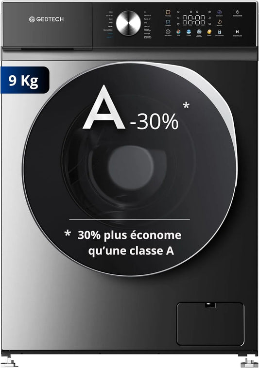 Lave-linge, 16 programmes, 9 kg, GEDTECH GLLPS91400DG, Panneau commande LED couleur, 1400 tr, mn