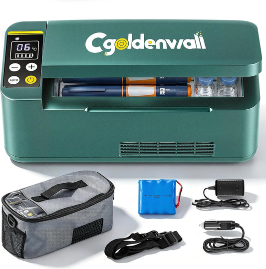 Réfrigérateur médical portable, extérieur, transport d'insuline et de médicaments, vert, Voiture, Maison, 2‐20°C Réglable, 1 Batterie, Mode Auto 5°C