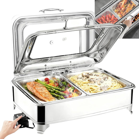 Chauffe-plats de buffet, 9 L, restaurant, 2 zones de température, acier inoxydable, 2 Pan, 9L Chafing Dish Buffet Electrique, Chauffe-Plats Électrique