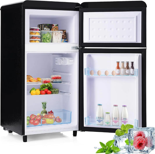 Congélateur, 72 L, éclairage LED, noir, 120 kWh, an, 72 litres, Merax Réfrigérateur rétro à double porte