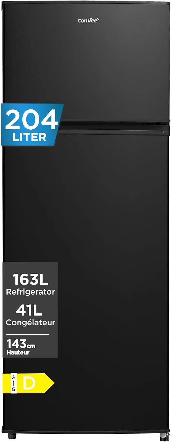 Congélateur 163L+41L, 204 L, Inverter, 2 zones de température, armoire congélateur, noir, 137 kWh, an, LED, Refrigerateur Congelateur 2 Portes