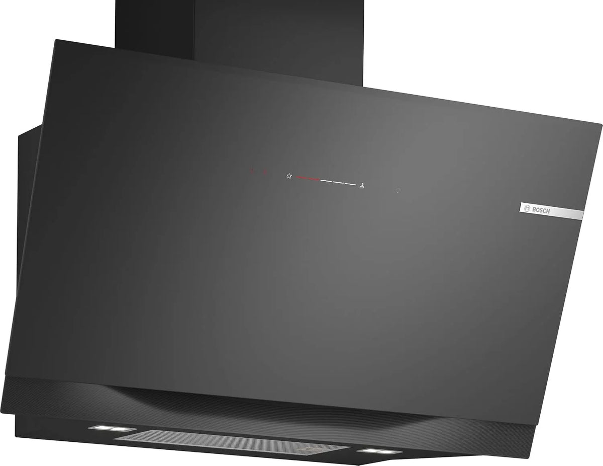 Bosch DWK91LT60 Hotte aspirante, 90 cm, hotte de cuisine, installation murale, silencieux, noir, Silence extrême, Série 8, SilentPowerDrive