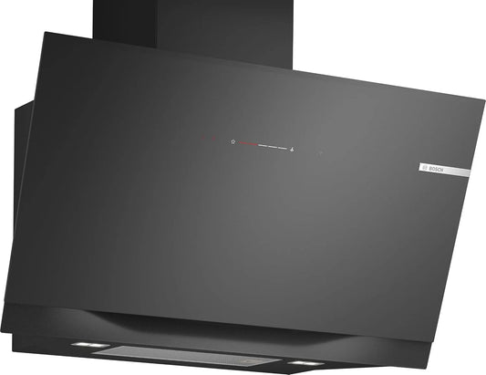 Bosch DWK91LT60 Hotte aspirante, 90 cm, hotte de cuisine, installation murale, silencieux, noir, Silence extrême, Série 8, SilentPowerDrive