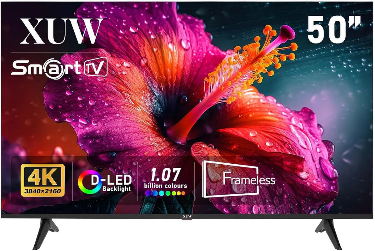 Smart TV RJ45, 50 pouces, téléviseur, 4K UHD, HDMI, USB, décoration de salon, DVB-T2, noir, rétro-éclairage D-LED, design sans bordures, grand écran