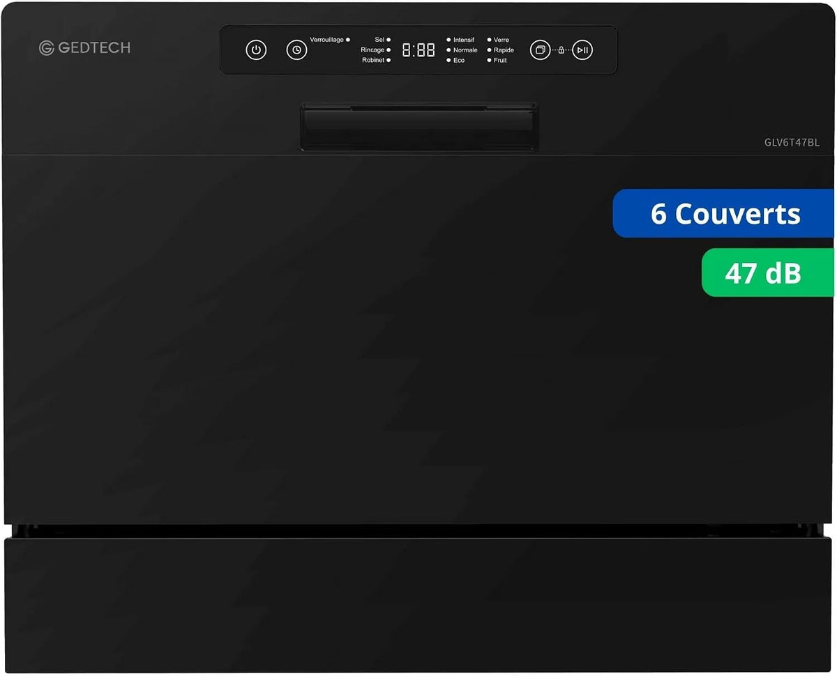 Lave-vaisselle GLV6T47BL, 47 dB, noir, 6 couverts, GEDTECH, GEDTECH - Lave vaisselle Table Top GLV6T47BL - 6 couverts - 47 dB - Départ différé - Noir