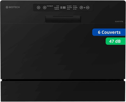 Lave-vaisselle GLV6T47BL, 47 dB, noir, 6 couverts, GEDTECH, GEDTECH - Lave vaisselle Table Top GLV6T47BL - 6 couverts - 47 dB - Départ différé - Noir