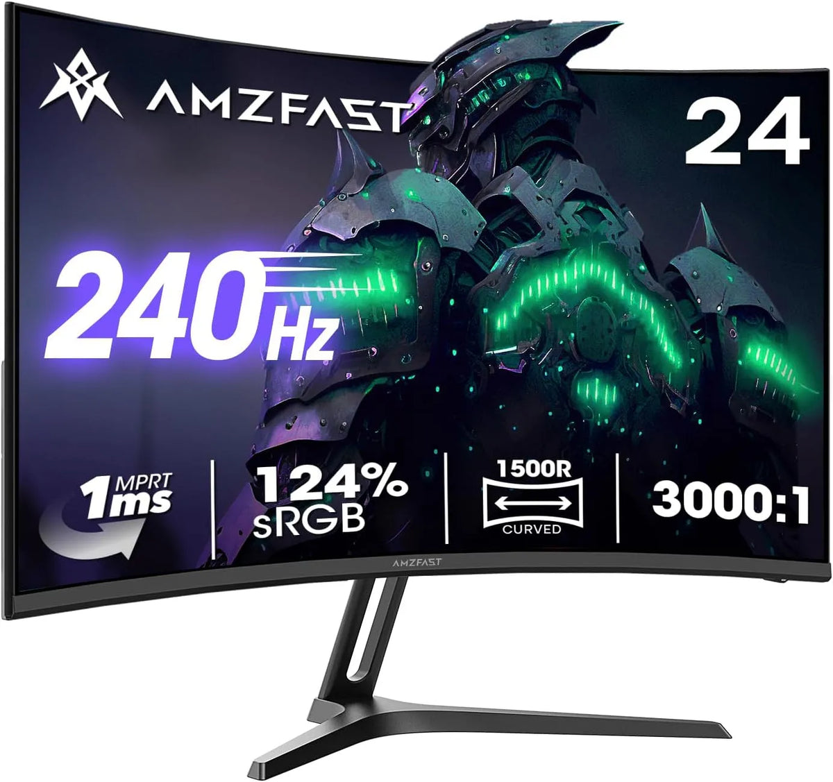 Moniteur 240Hz, FHD DCI-P3, 24 pouces, 1920 × 1080, 1 ms, 240 Hz, configuration gaming, Full HD, écran PC, VESA 75x75, sRGB 124%, AMZG24C1Pro, 93%