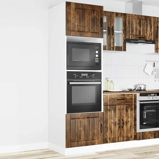 Micro-ondes, 60 x 57 x 207 cm, encastrable, ATOMSTACK MAKER Lucca Lot de 2 armoires de cuisine encastrées en chêne fumé, Armoire de cuisine réglable