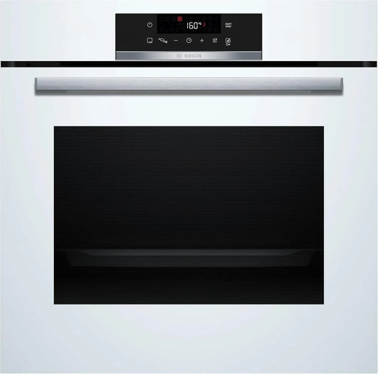 Bosch HBA572BW3F Four électrique, classe énergétique D, encastrable, tactile, effet 3D, blanc, Série 4, HotAir 3D, Pyrolyse, Lèchefrite AirFry