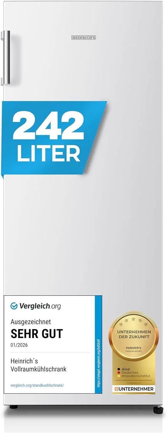 Congélateur, 242 L, 40 dB, autonome, éclairage LED, silencieux, blanc, Réfrigérateur sur pied avec 5 étagères en verre, xxL