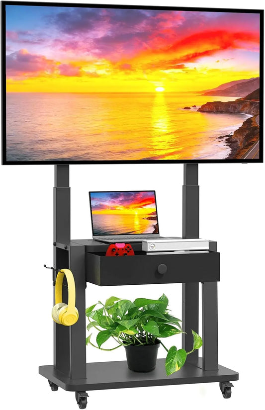 Meuble TV, 75 pouces, roulettes de déplacement, OLED, écran LCD, Chariot TV Mobile sur roulettes jusqu'à 100 kg, LCD/LED, Hauteur réglable